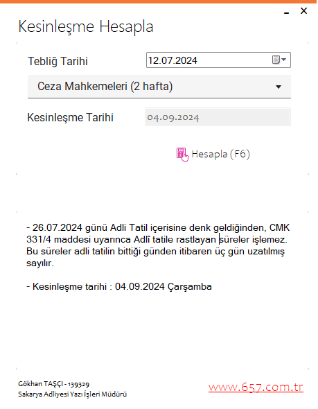 Kesinleşme Hesaplama